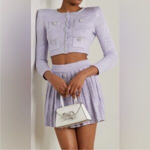 Self portrait lilac sequin cardigan